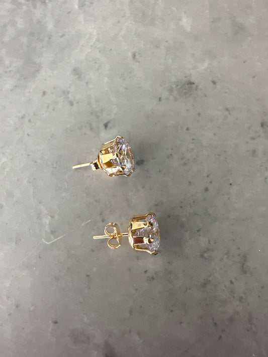 Giant Zircon Round Stud Earrings Gold (10mm)