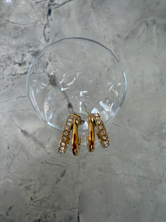 Double Hoop Gemmed Earrings Gold (sale)