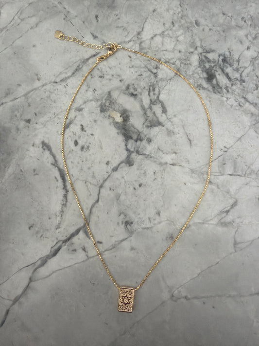 Star of David Rectangle Pendant Necklace 18k gold filled
