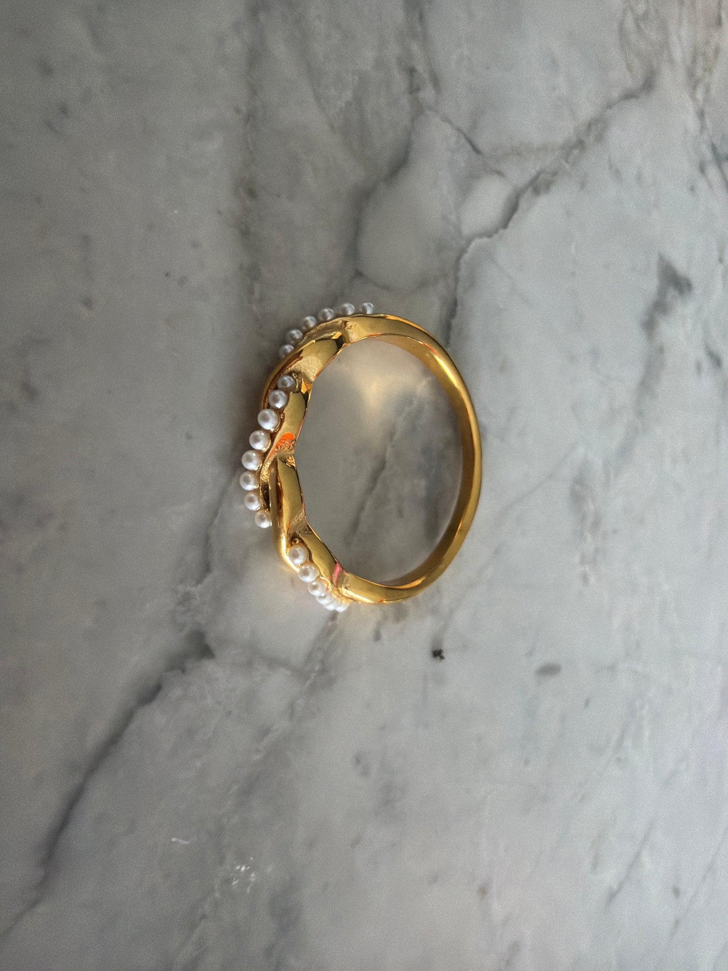 Waterproof Pearl Twist Ring Gold SALE