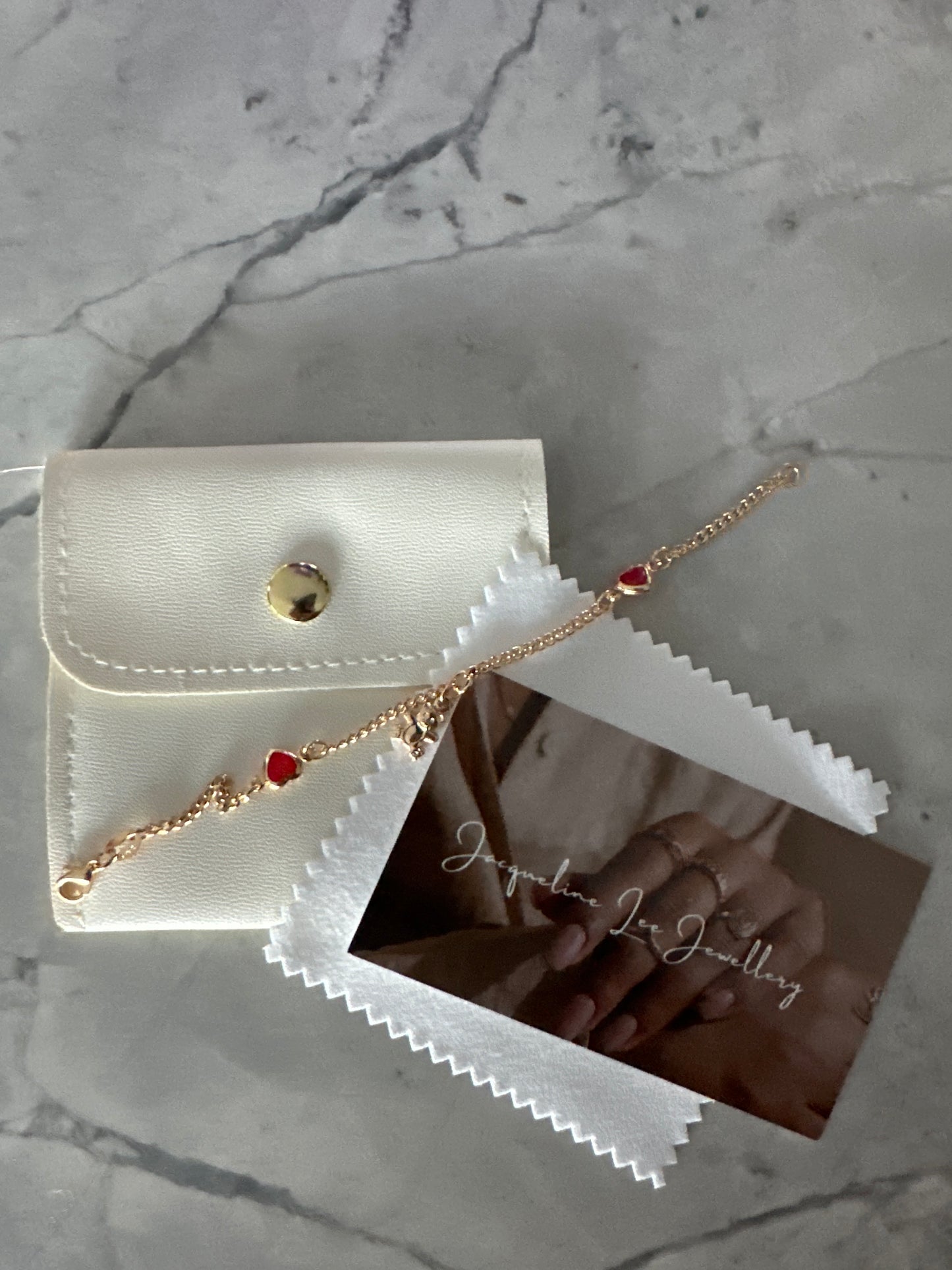Kids Teddy & Red Gem Heart Bracelet Gold
