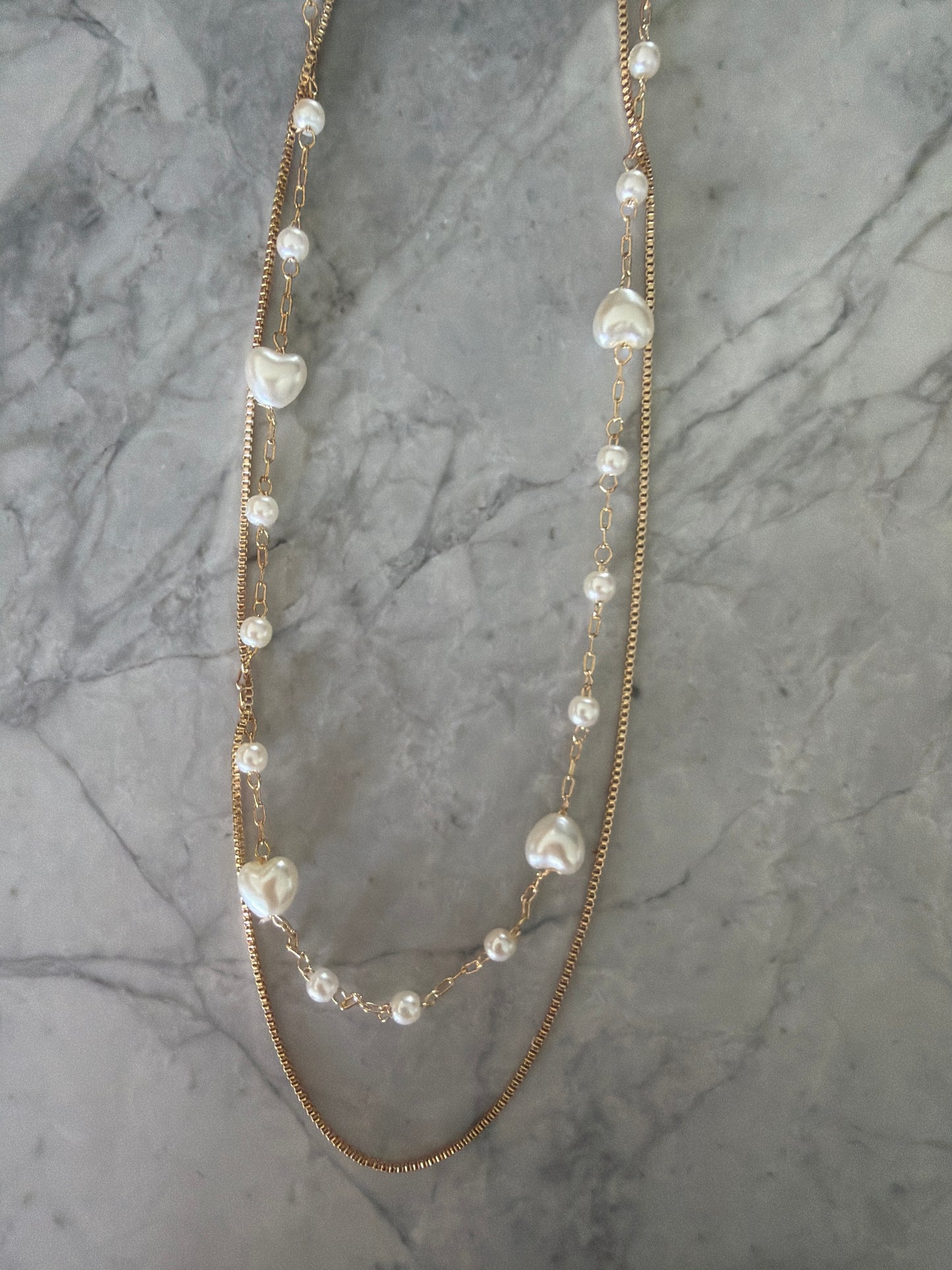 Bridal double stacked chain pearl necklace set