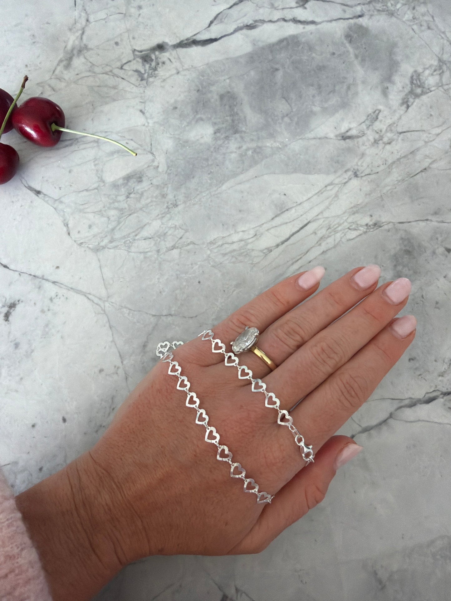 Sterling Silver Flat Heart Chain Necklace SALE