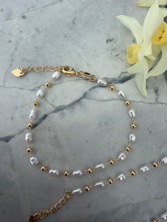 Emerging Spring Pearl Gold Bead Bracelet | 18k Gold-Filled - Sale