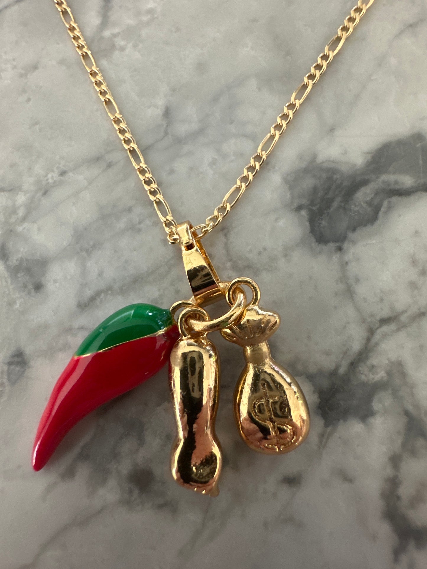 Chilli Charm Money Bag Necklace Gold