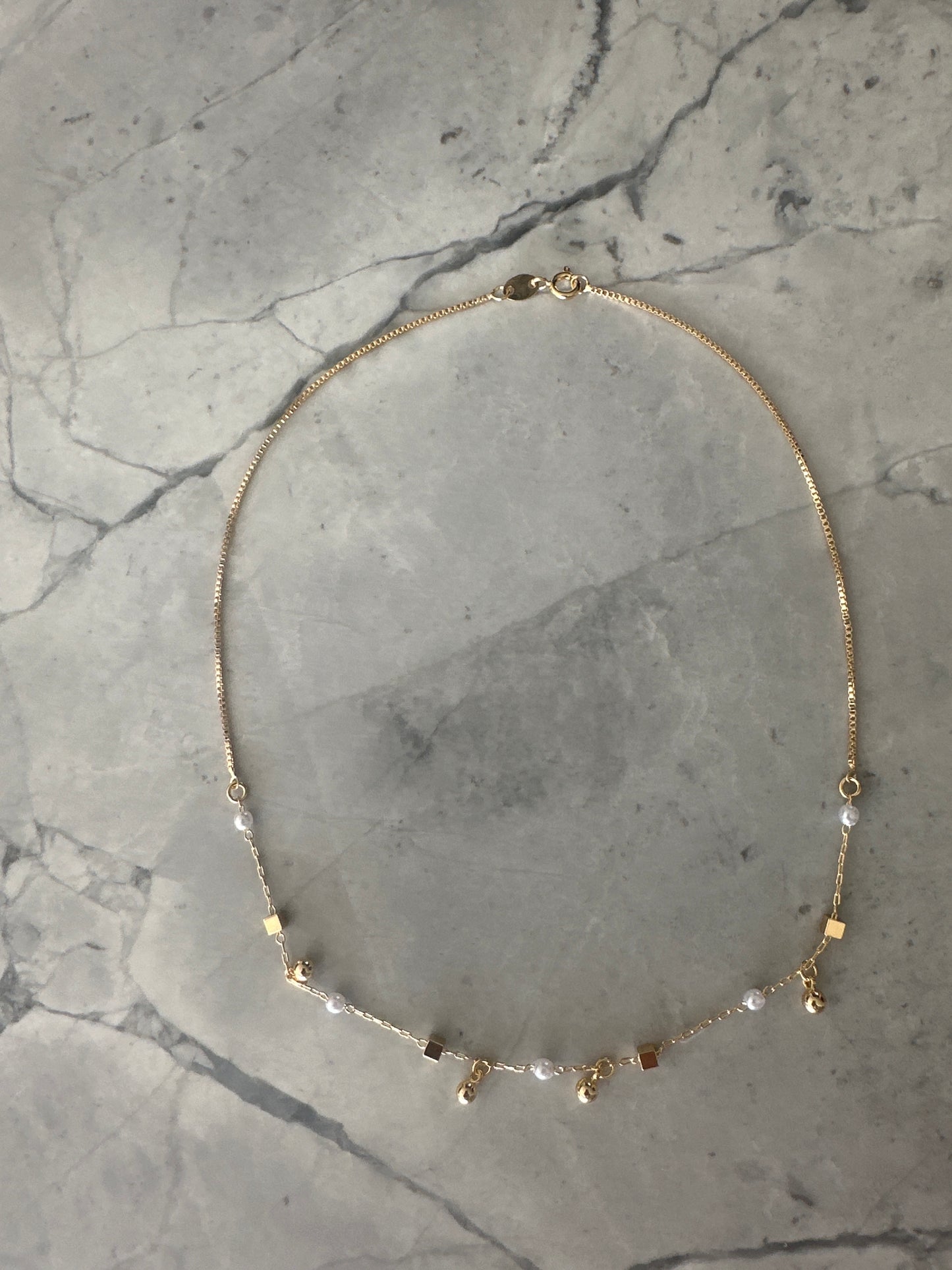 Pearl Charm Cube Necklace