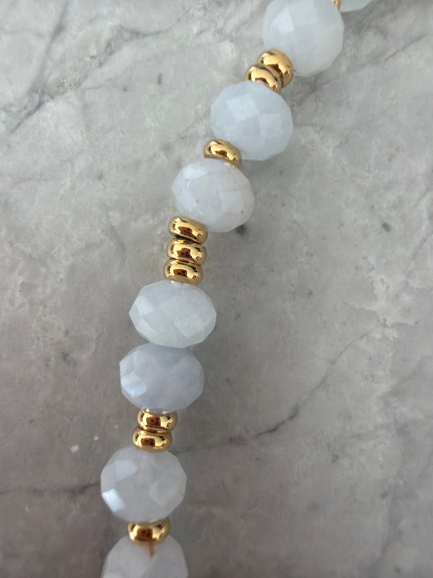 Pale Grey Blue Beaded Statement Necklace with Pearl Pendant - feature clasp