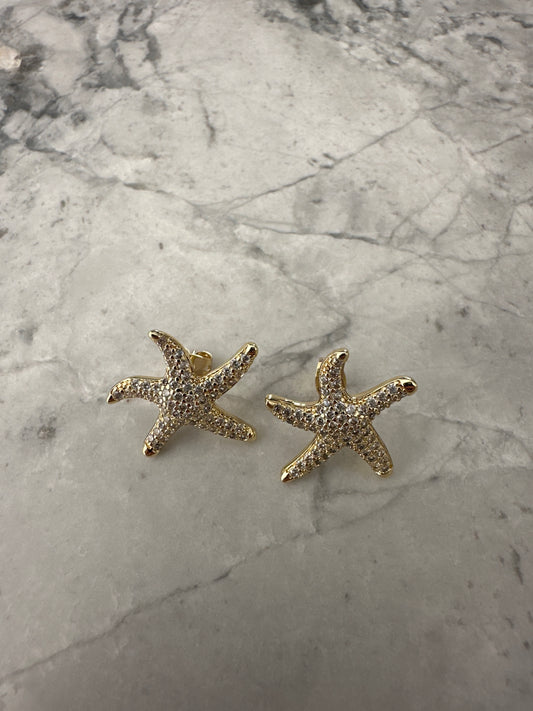 Statement Star Fish Stud Earrings Gold