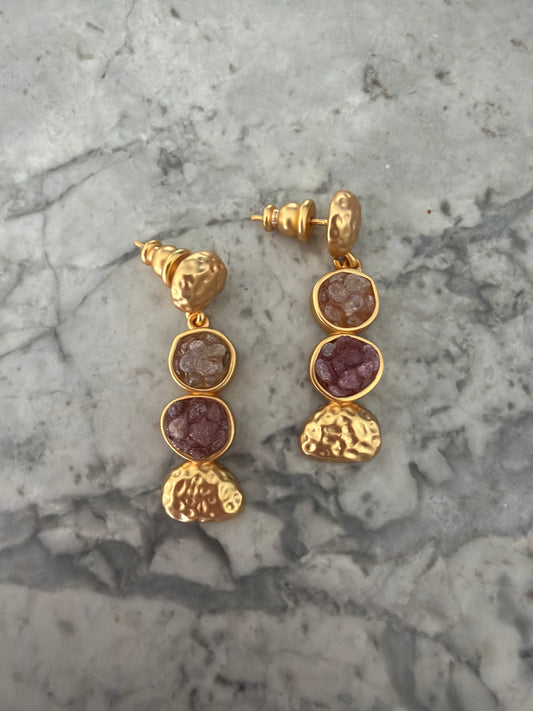 Elegant Semi-Precious Stone Drop Earrings — 18k Gold PRE ORDER