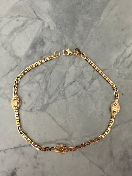Evil Eye Mariner Link Anklet Gold