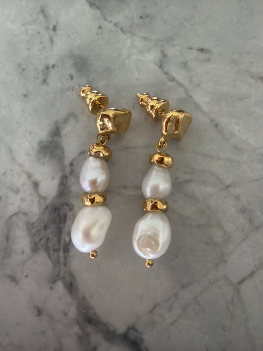 Arial Natural Pearl Drop Earrings — 18K Gold