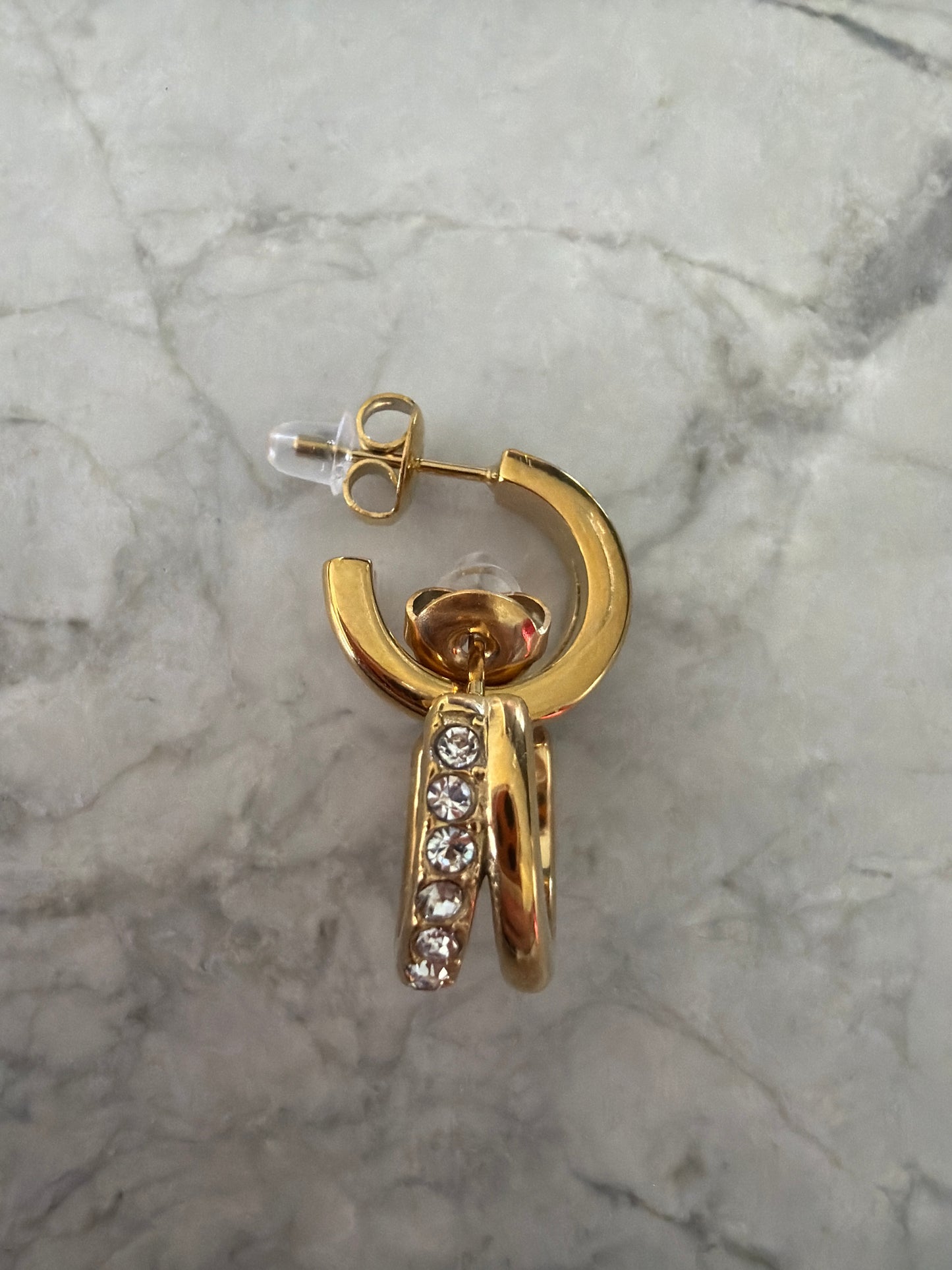 Double Hoop Gemmed Earrings Gold (sale)