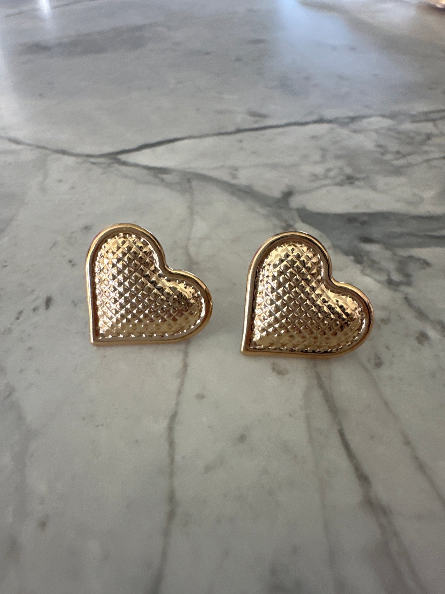 Stamped Heart Gold Stud Earrings