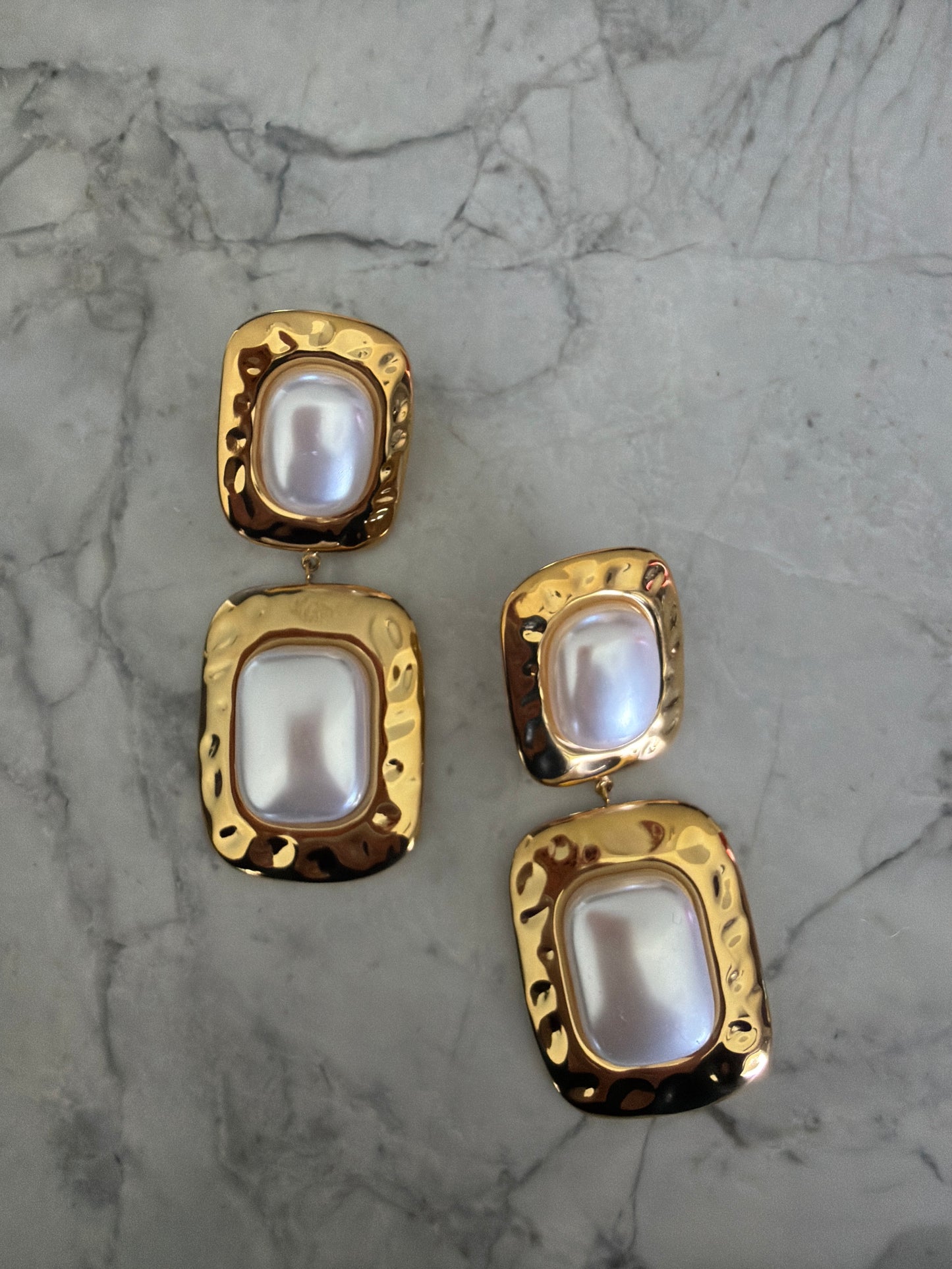 Statement Egyptian Goddess Rectangle Pearl Earrings Gold