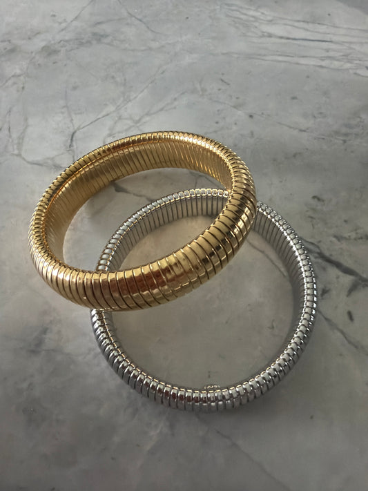 Sabine Flexible Snake Bangles | Gold & Chrome