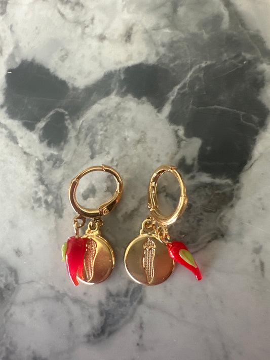 Chilli Charm Gold Hoop Earrings