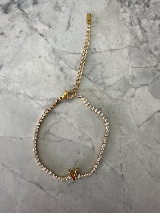 Custom Alphabet Zircon Micro-Letter Bracelet Gold