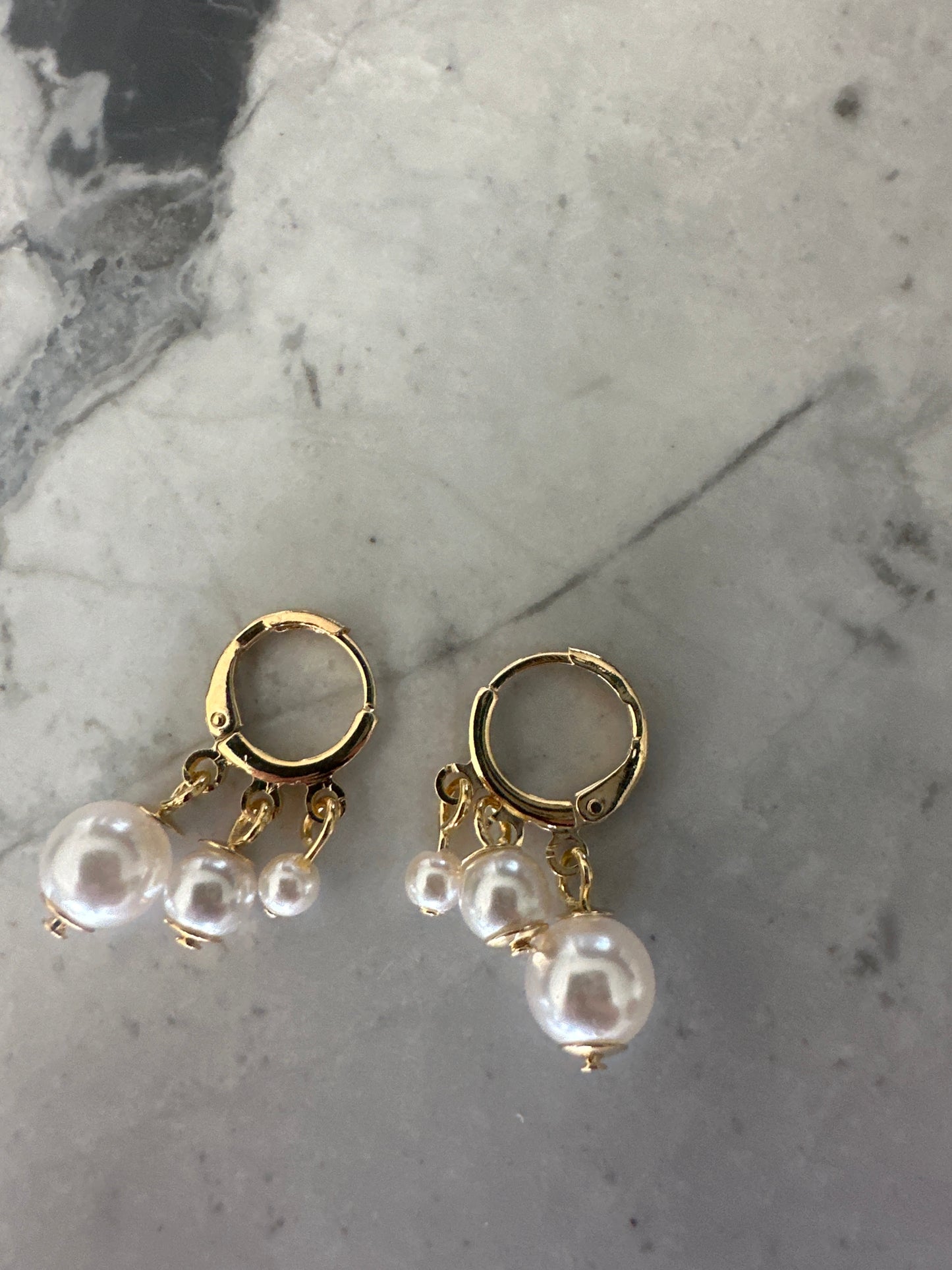 Triple Pearl Classic Round Hoop Earrings Gold