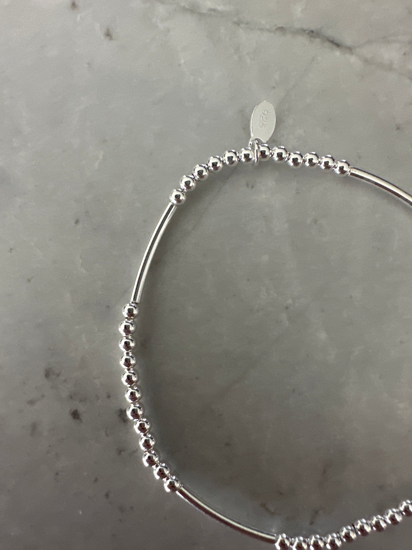 Elastic Dainty Bead Contrast Bracelet Silver