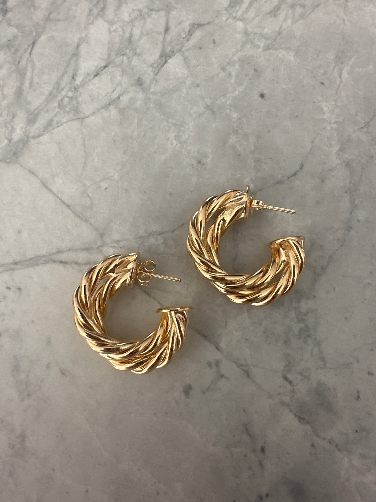 Statement Twist Hoop Stud Earrings Gold