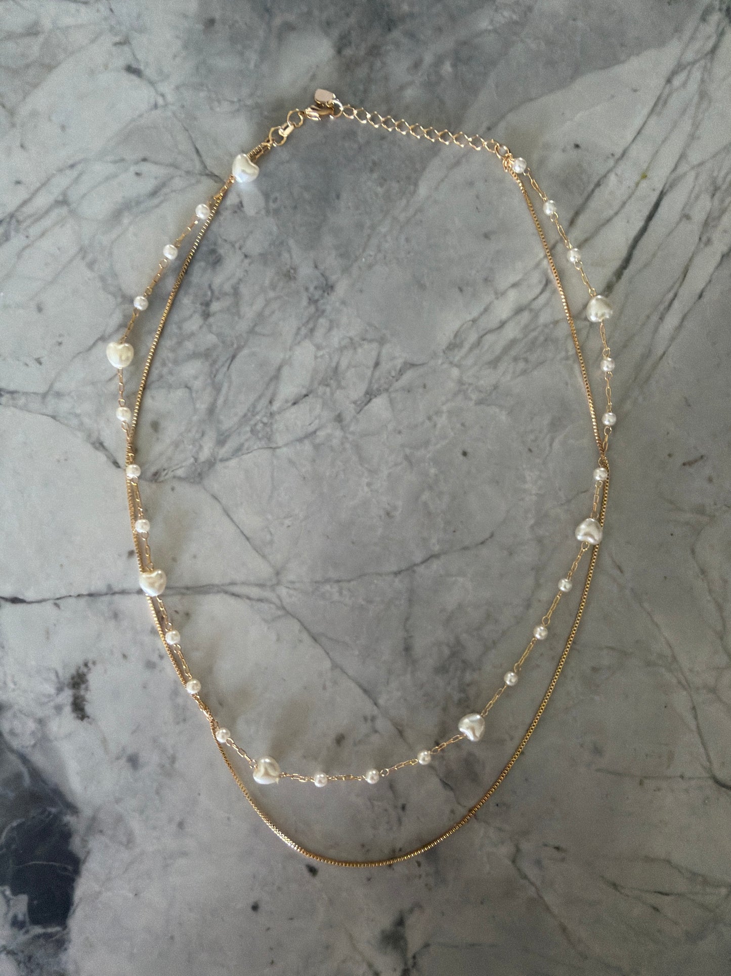Bridal double stacked chain pearl necklace set