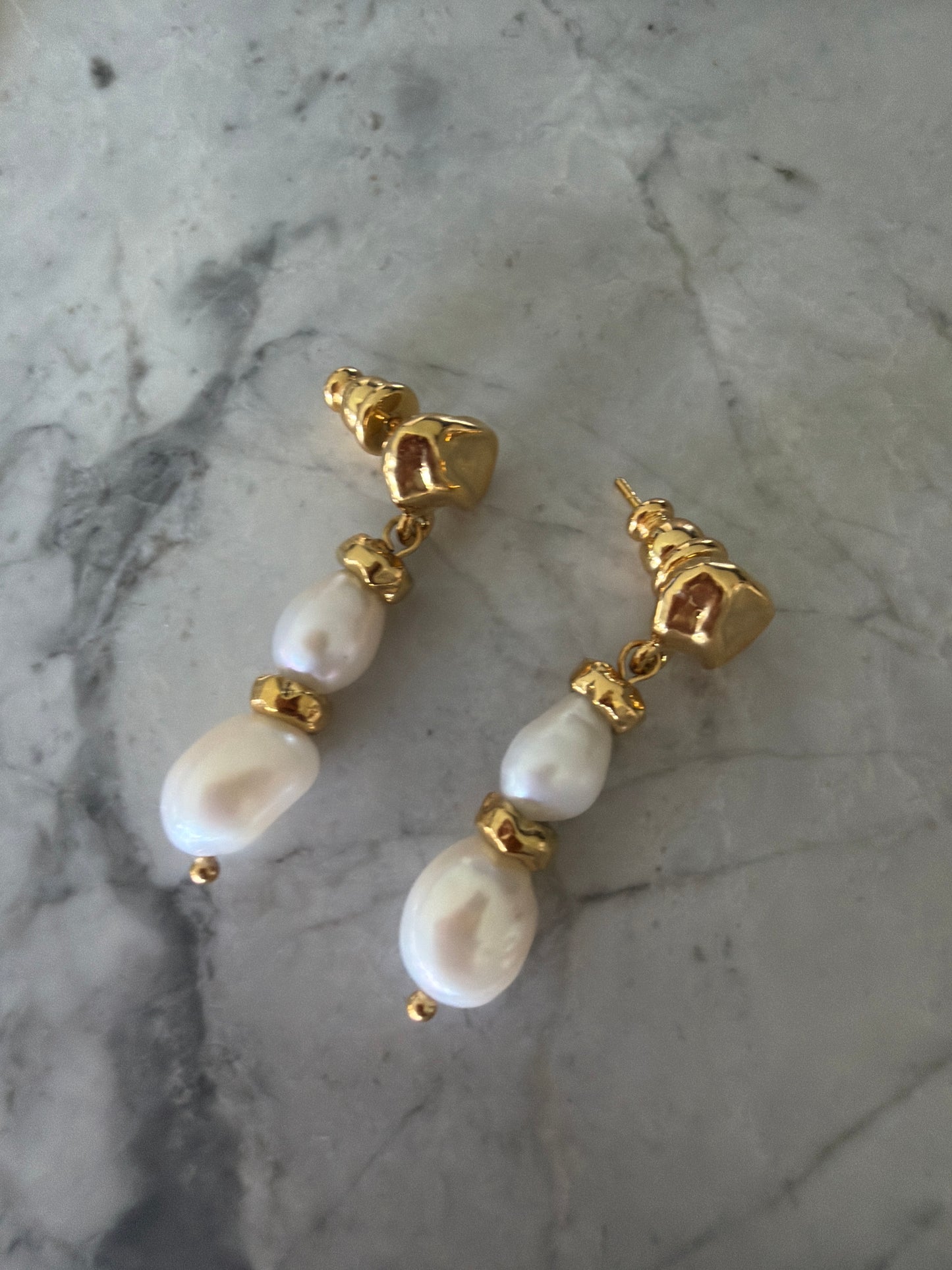 Arial Natural Pearl Drop Earrings — 18K Gold