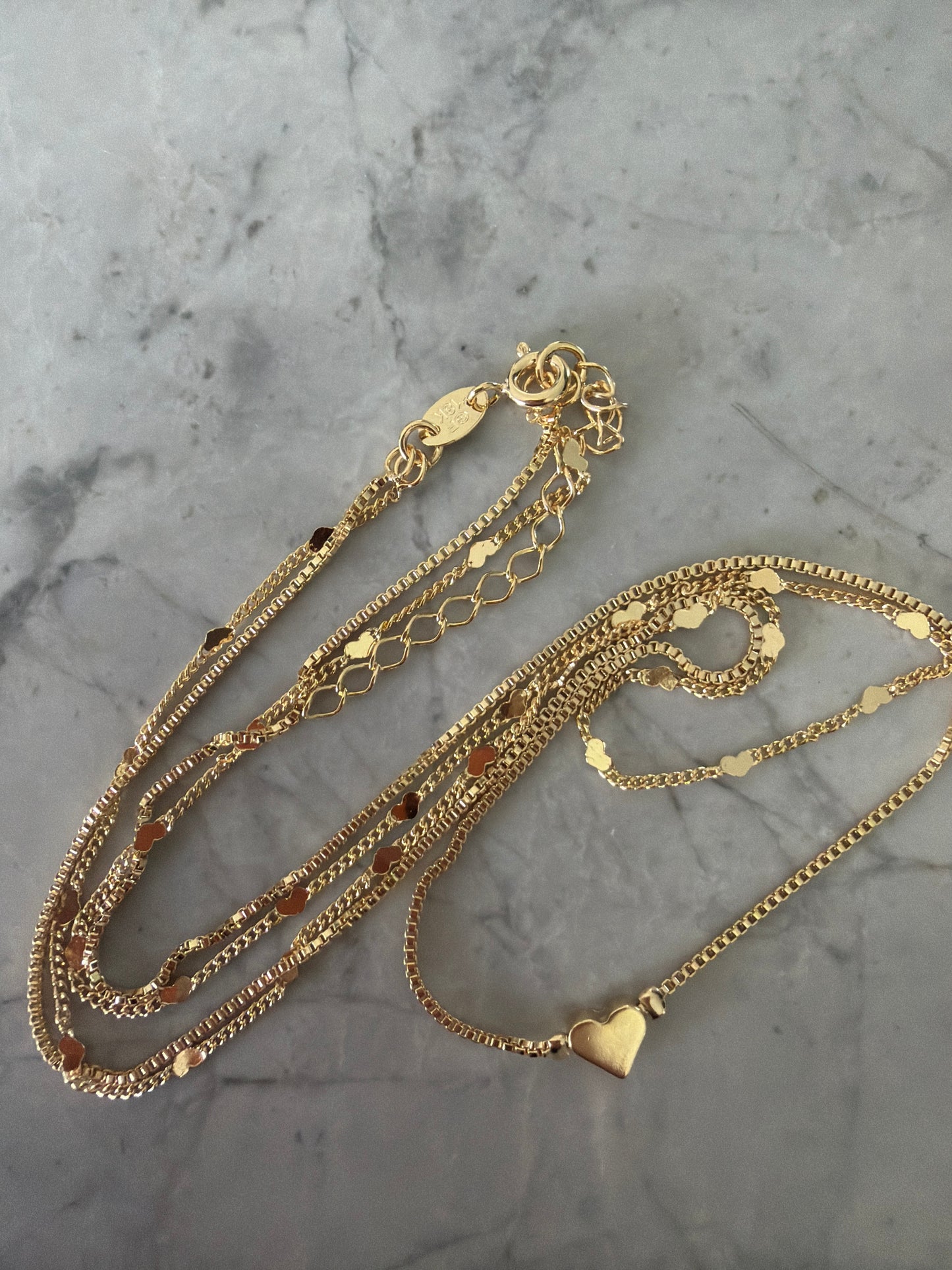 Dalia Double Chain Tiny Heart Stacked 18K Gold Filled Necklace