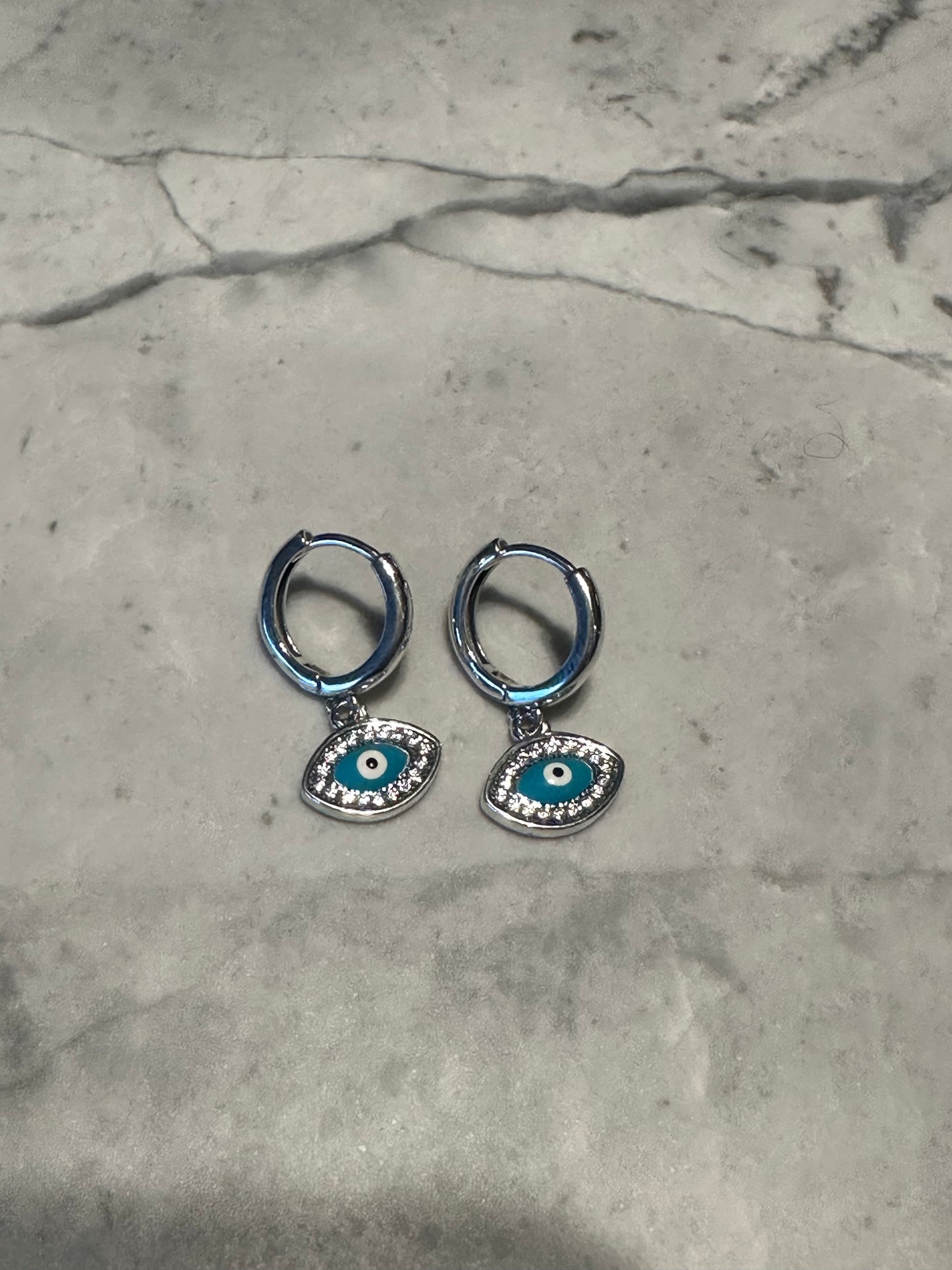 Evil Eye Charm Hoop Earrings Silver