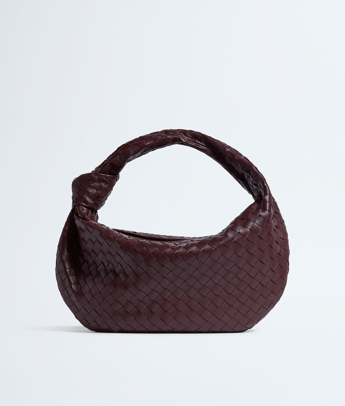 Genuine Leather Weave Bag with Knot - Burgundy