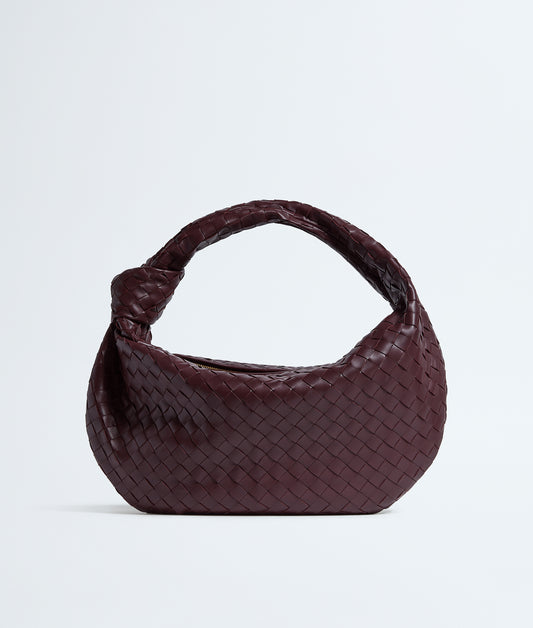 Genuine Leather Weave Bag with Knot - Burgundy
