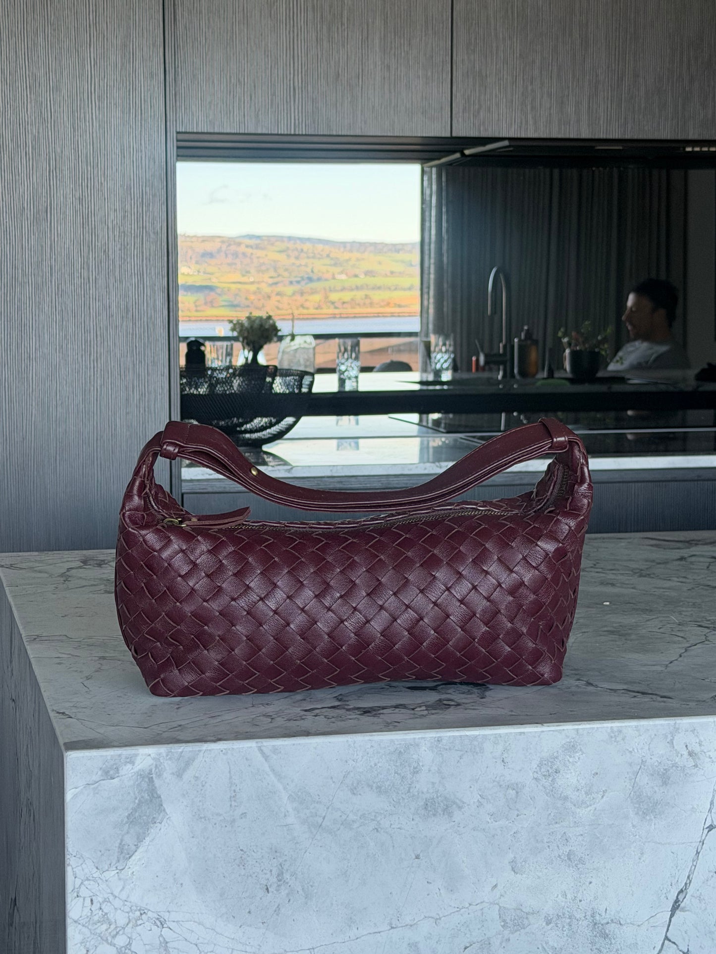 Arabella Deep Burgundy Leather East West Weave Bag