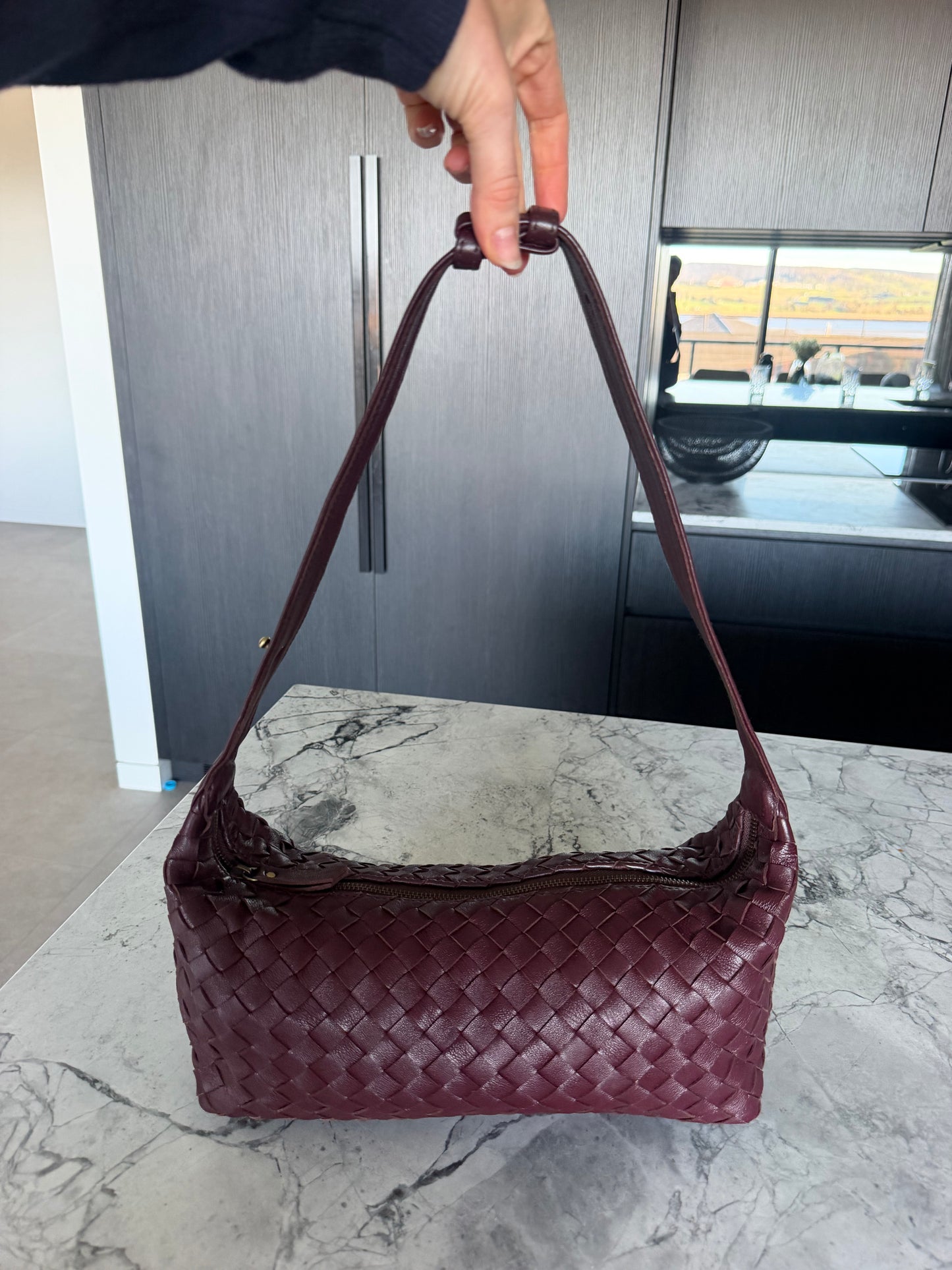 Arabella Deep Burgundy Leather East West Weave Bag
