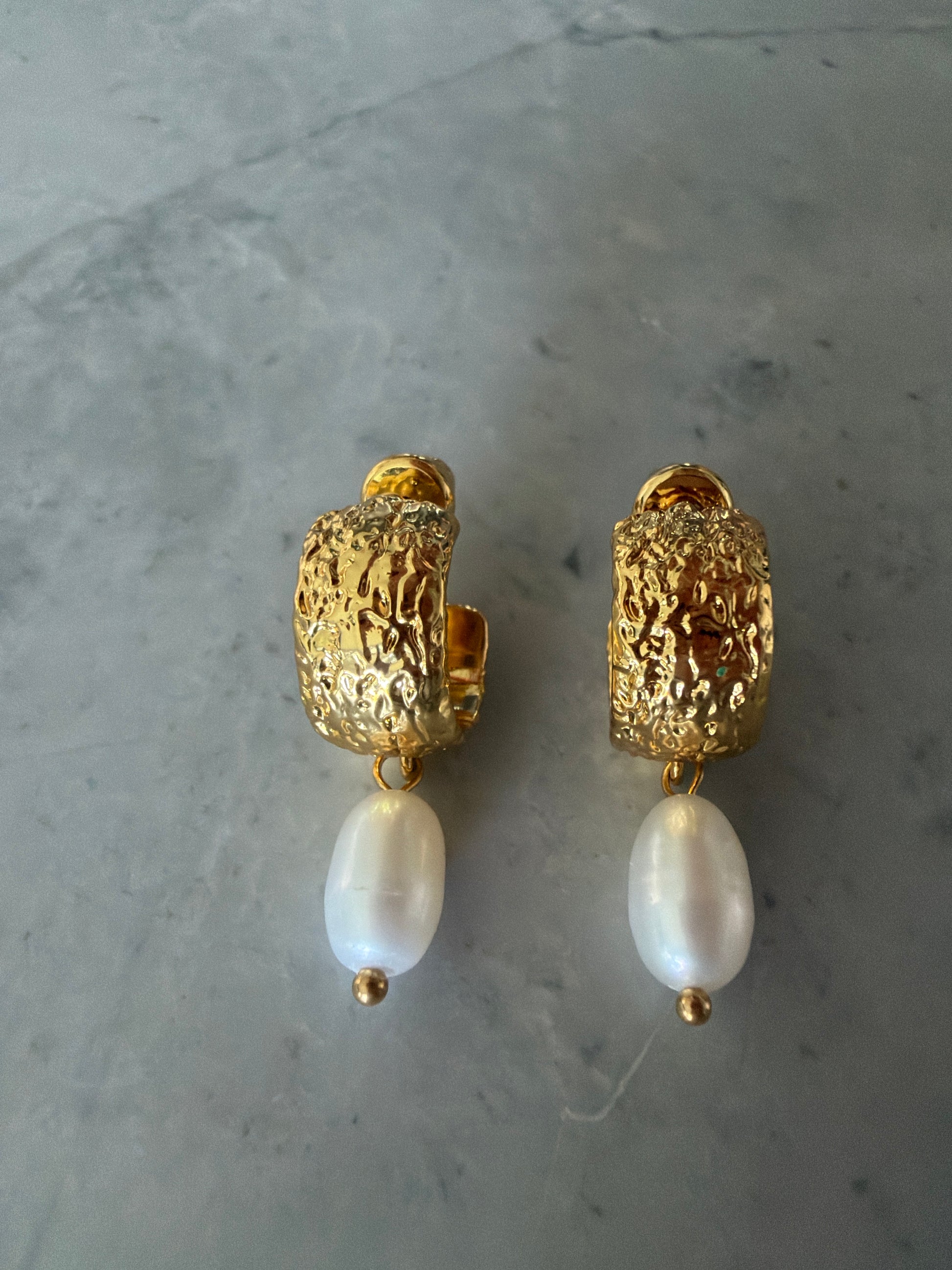 Jacqueline Lee Jewellery | Lava Pearl Drop Huggie Hoops | 24k Gold-Coated
