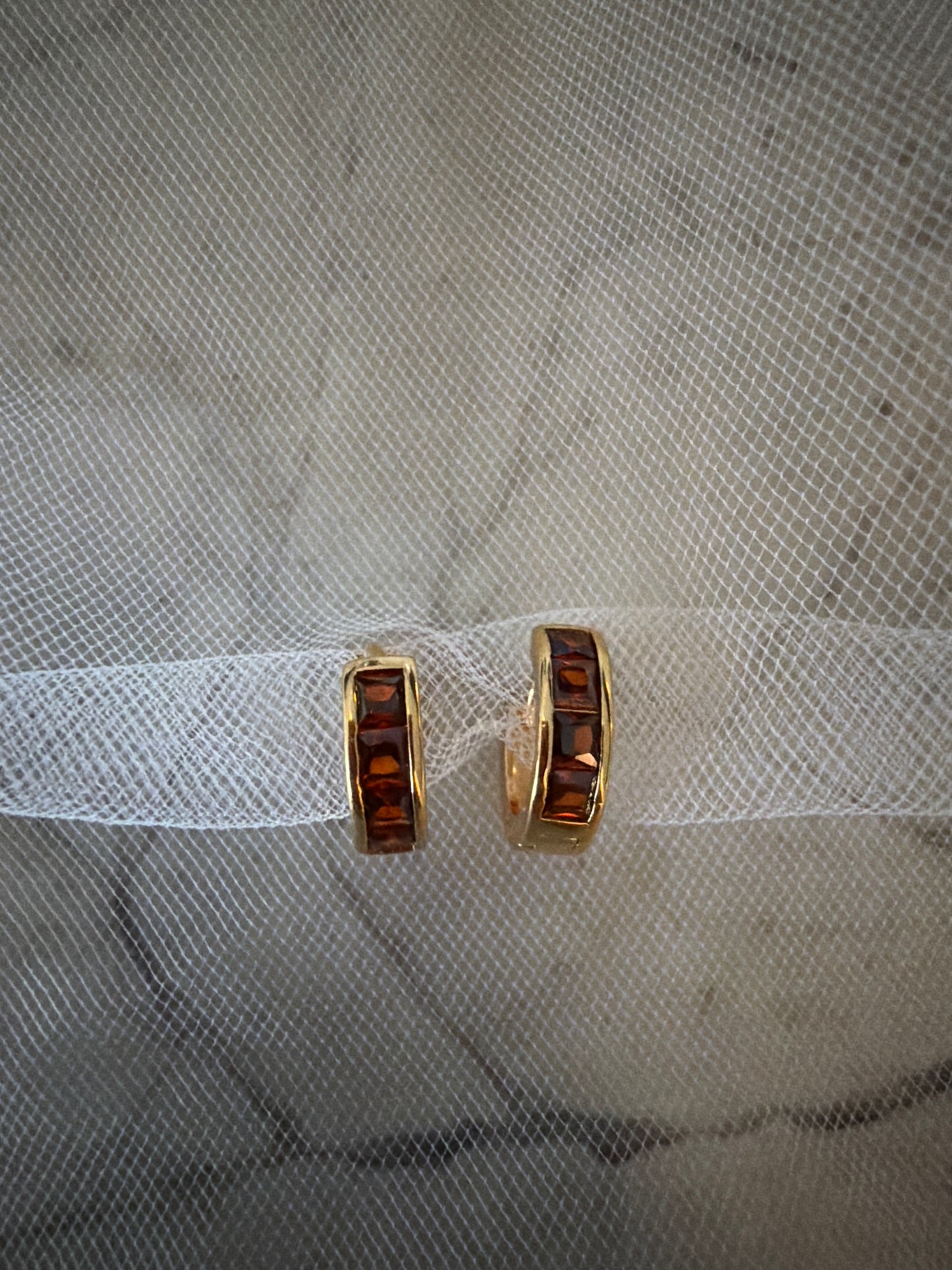 Jacqueline Lee Jewellery | Orangey Brown Gem 18k Gold Filled Huggies