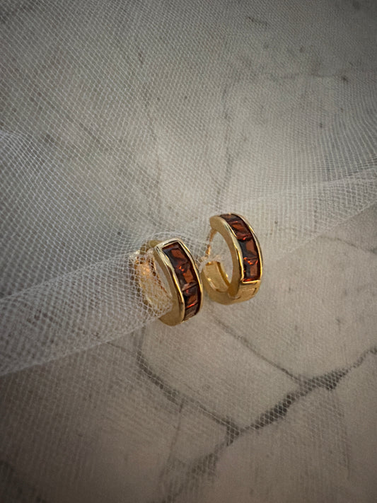 Jacqueline Lee Jewellery | Orangey Brown Gem 18k Gold Filled Huggies