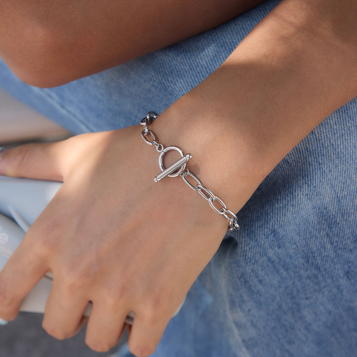 Rain Rolo Link Chain Bracelet with Toggle Clasp | Silver - PRE ORDER