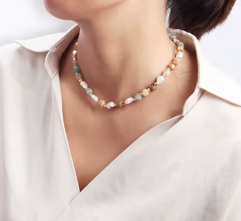 Natural Pearl Stone Choker Everyday - 18k Gold PRE-ORDER