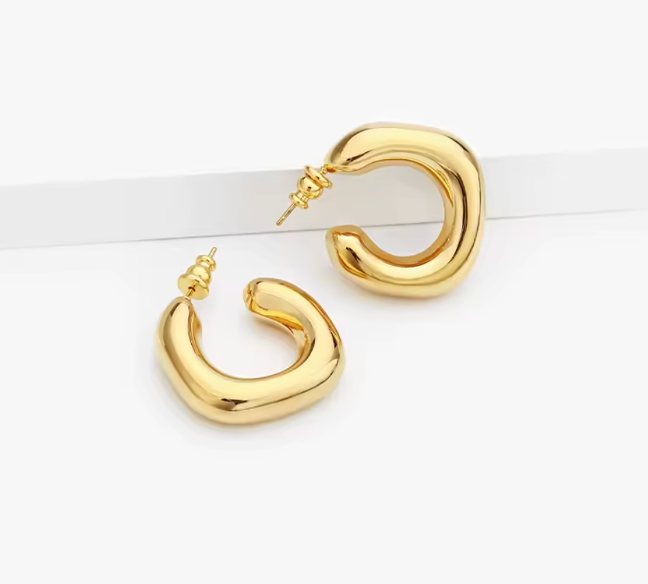 Anna Statement C-shape Earrings High Polished 18k Gold PRE ORDER