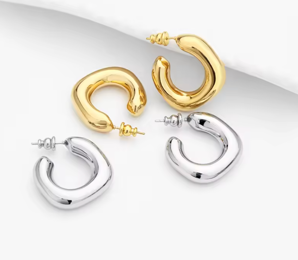 Anna Statement C-shape Earrings High Polished 18k Gold PRE ORDER