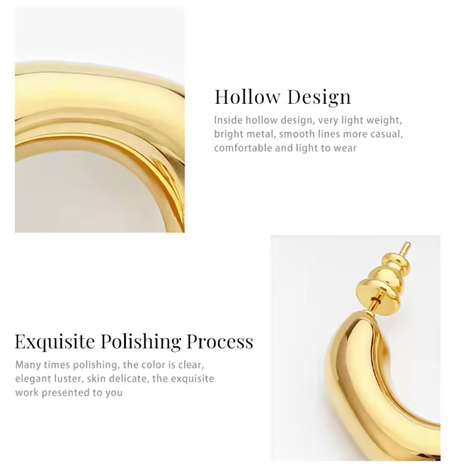 Anna Statement C-shape Earrings High Polished 18k Gold PRE ORDER