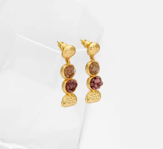 Elegant Semi-Precious Stone Drop Earrings — 18k Gold PRE ORDER