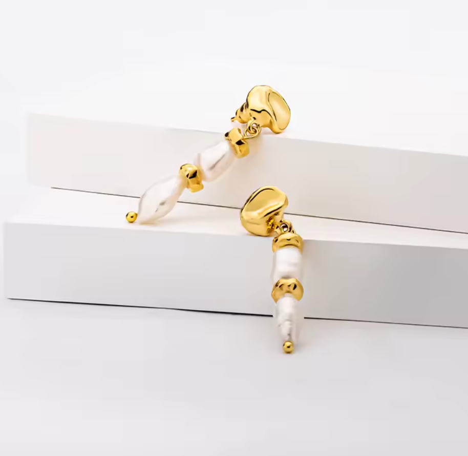 Arial Natural Pearl Drop Earrings — 18K Gold