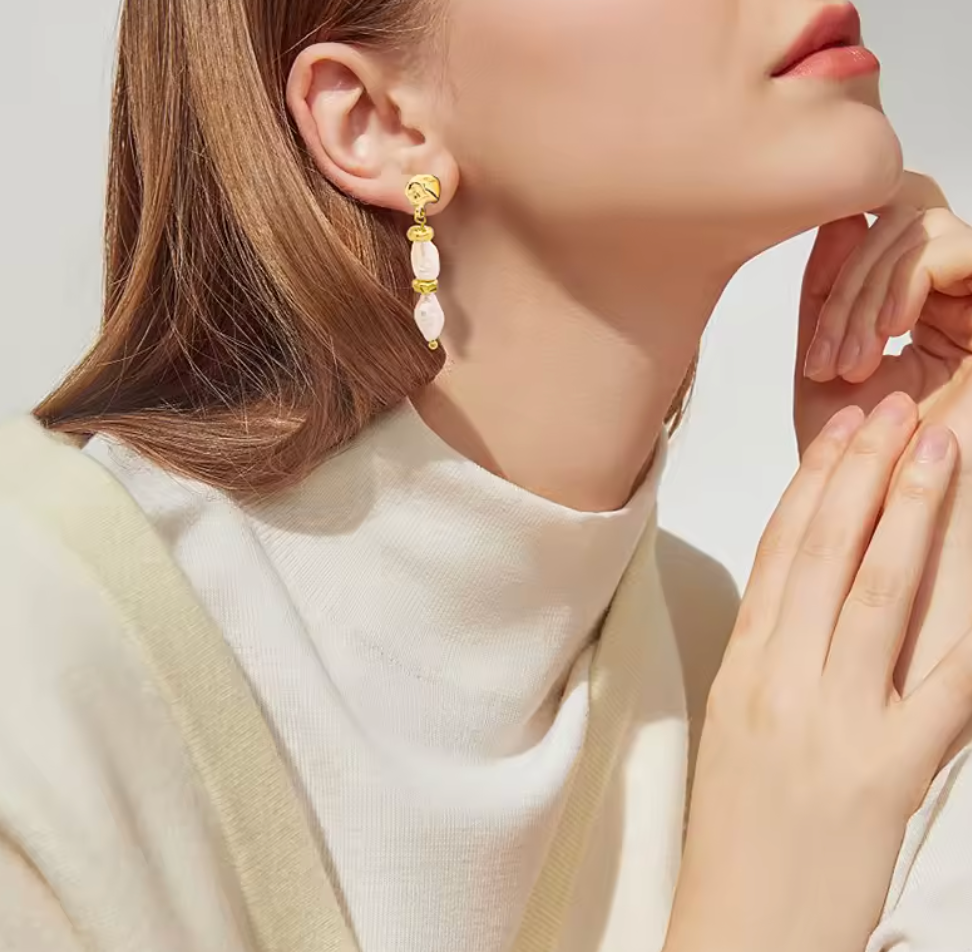 Arial Natural Pearl Drop Earrings — 18K Gold