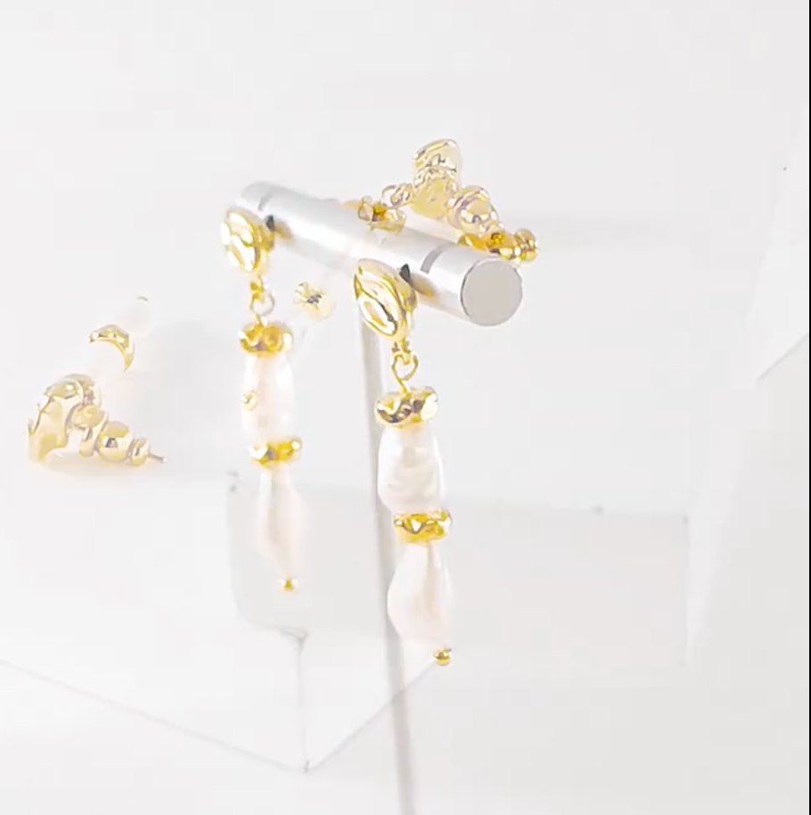 Arial Natural Pearl Drop Earrings — 18K Gold
