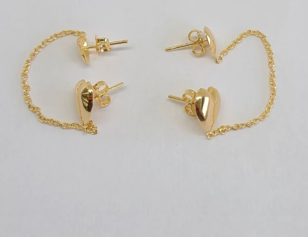 Double Heart Earrings Chain  - WED SALE