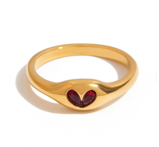 Scarlett Red Gem Heart Ring | 18k Gold-Coated