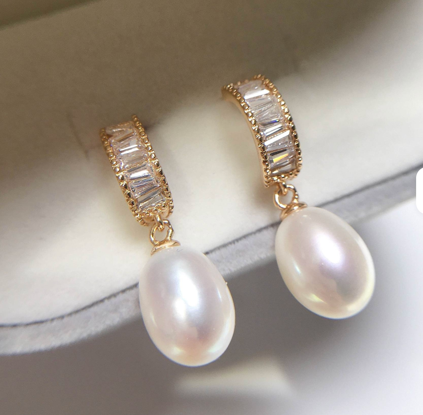 Crystal Pearl Hoop Drop Bridal Earrings