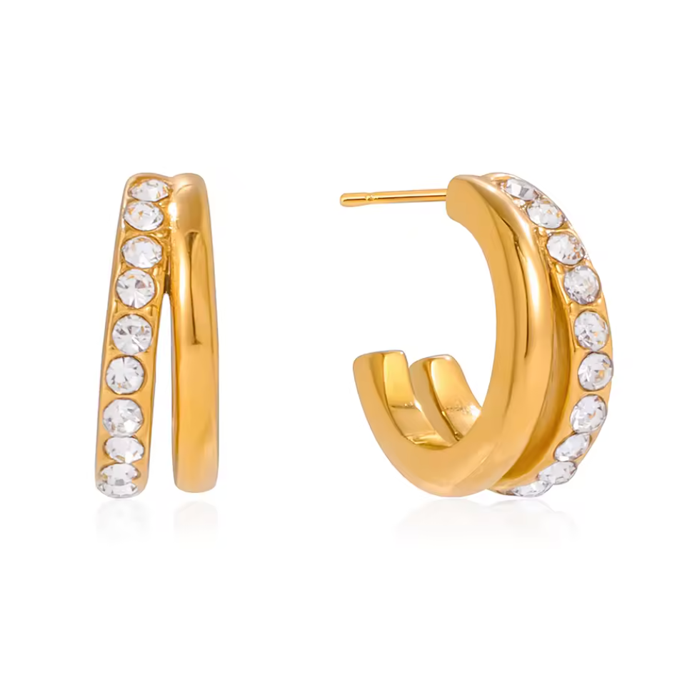 Double Hoop Gemmed Earrings Gold (sale)