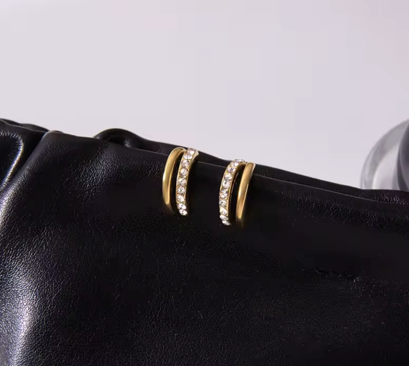 Double Hoop Gemmed Earrings Gold (sale)