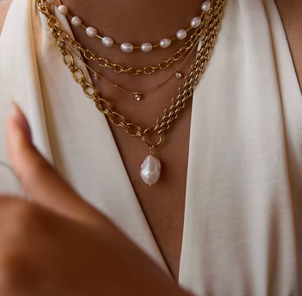 Lauren Baroque Pearl Statement Necklace Gold